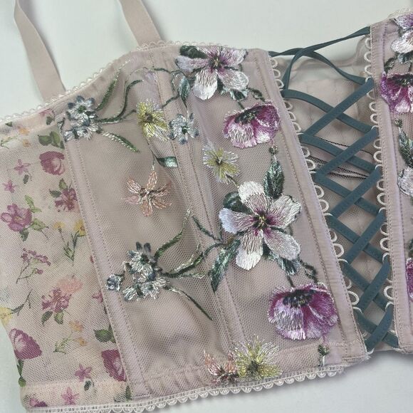 Victorias Secret Dream Angles Floral Embroidered Bustier Corset Top XL Fairycore - Picture 9 of 11